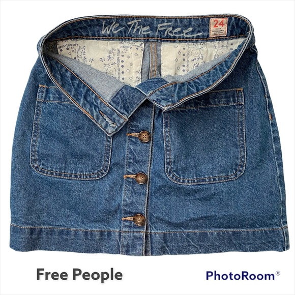 WE THE FREE Denim Jean Skirt button up Super High Rise Size 24 - 4 pockets - Picture 2 of 16